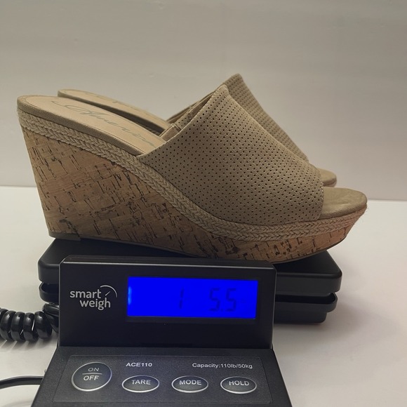 American Rag Shiraf Wedge Slide Beige Perforated Suede Cork Size 8 - Picture 11 of 11